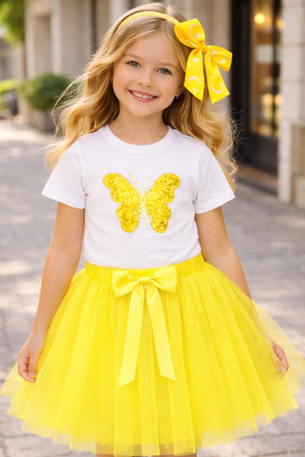 Girl's Tutu Skirt | April 23 – May 19 Special Day | Yellow | Lined with Ribbon Detail