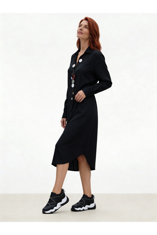 Viskon Gömlek Elbise Siyah - 3