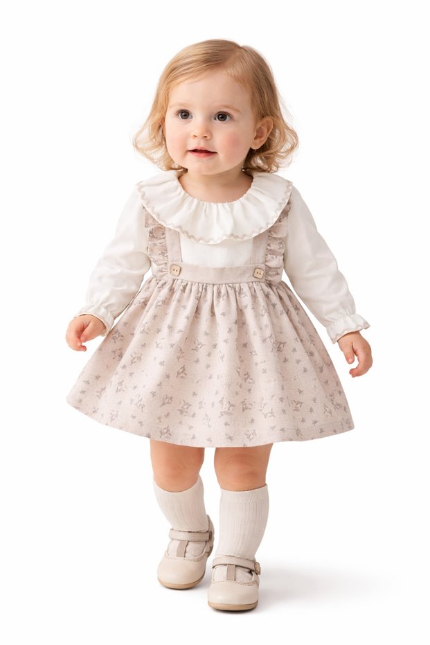 Classic Design Baby Girl Dress in Elegant Beige Tones