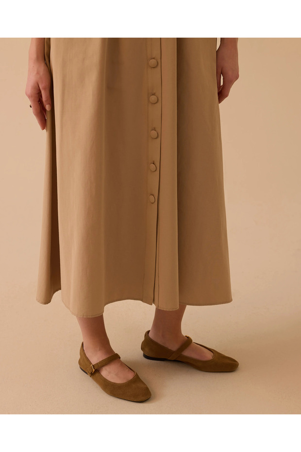 Elastik Bel Düğmeli Cepli Etek - 6