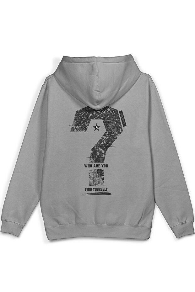 Question Mark Back B Printed K Hooded Semi O Oversized Sweatshirt Gray Hoodie 1422