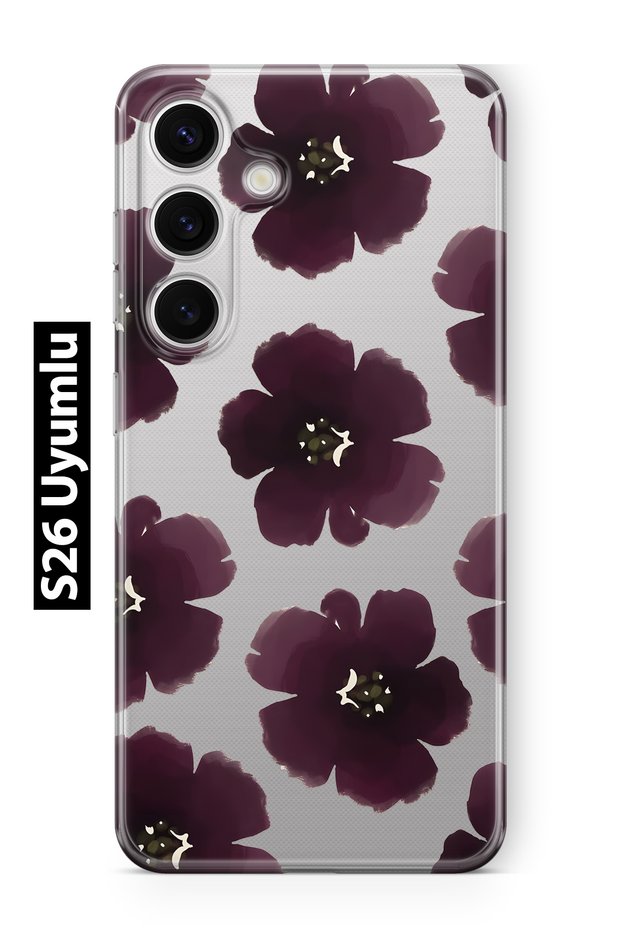 Samsung Galaxy S26 Compatible Purple Floral Print Transparent Phone Case