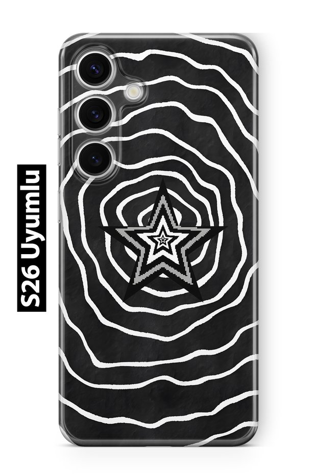 Samsung Galaxy S26 Compatible Black White Star Patterned Transparent Phone Case
