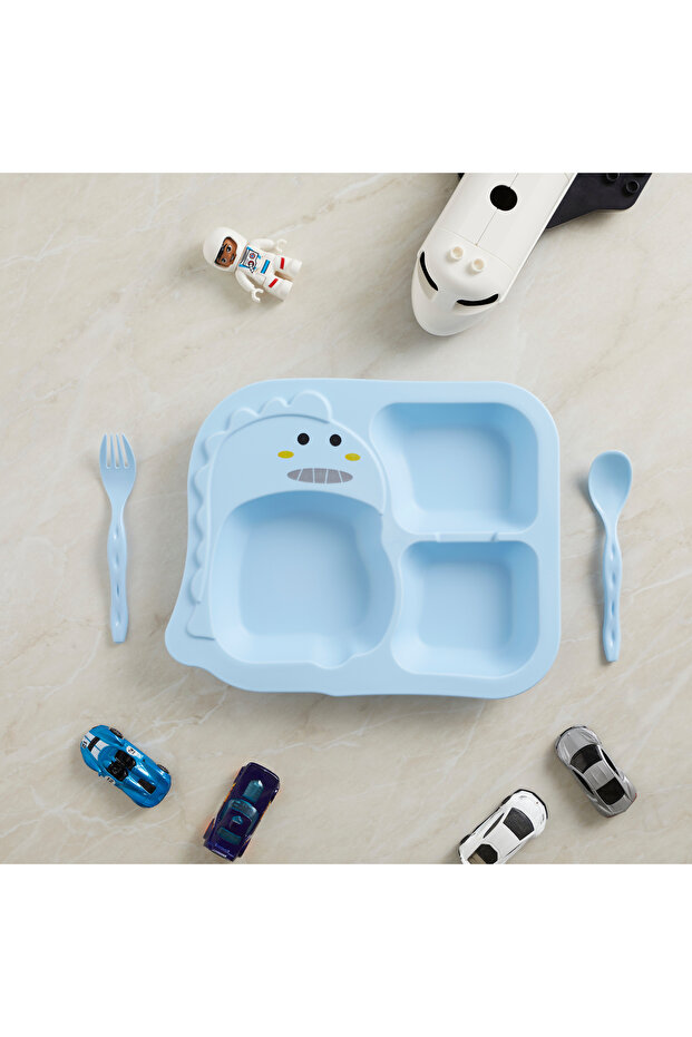 Baby Compartmented Food Plate Spoon Fork Set Pp Unbreakable 400 ml Durable 22.3X27.4X3.7 cm