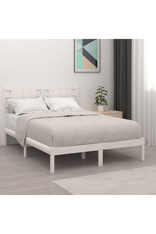Small double bed frame 4FT, white, 120x190 cm, solid wood - 1