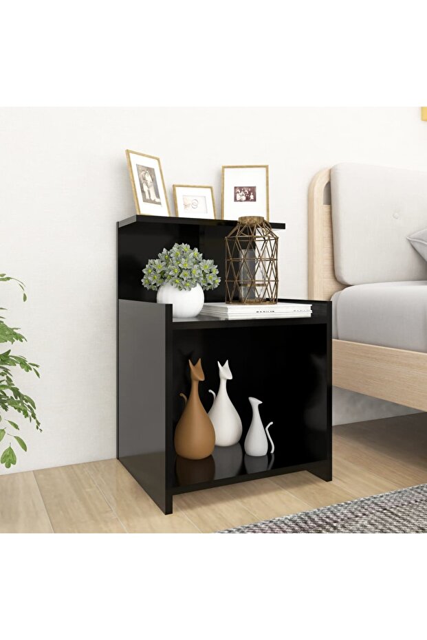 Bedside table, black, 40x35x60 cm, chipboard - 1