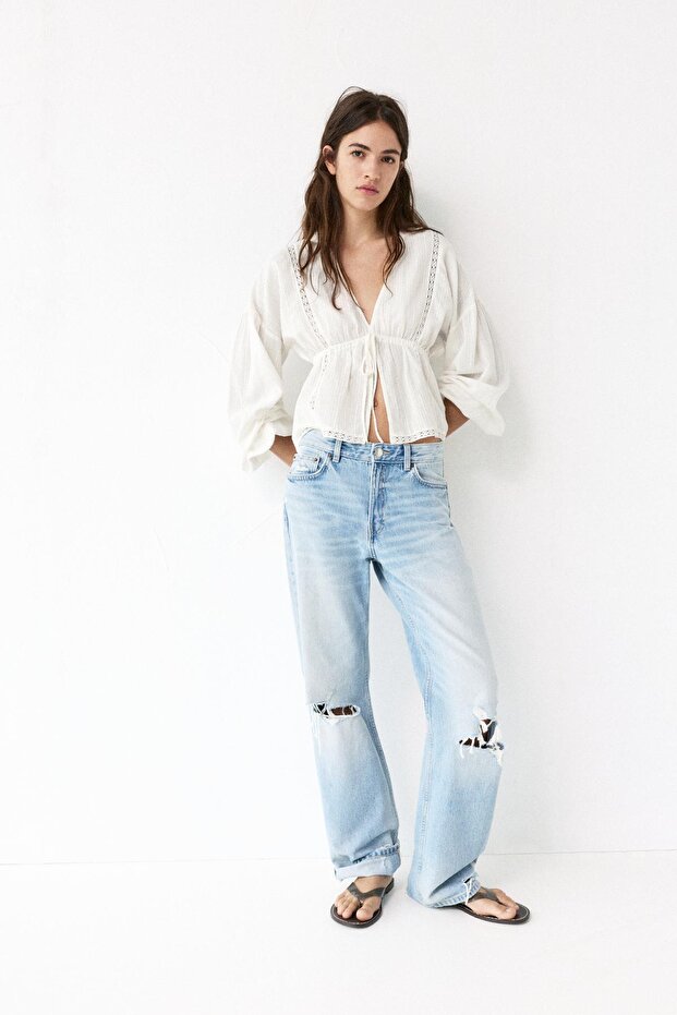 Beyaz nakışlı bluz - 2