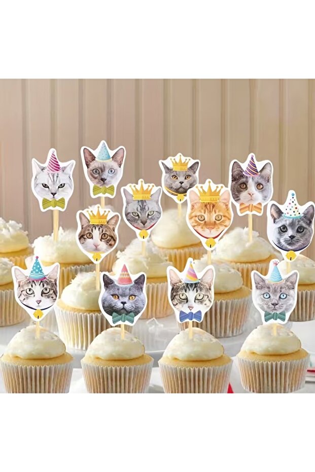 12-Piece Cat-Themed Cupcake Decoration Birthday Party Decor
