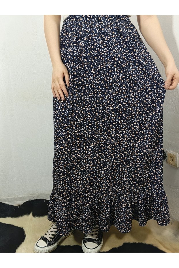 Elastic Waist Skirt, Ruffle Detailed Skirt, Wrinkled Fabric Skirt