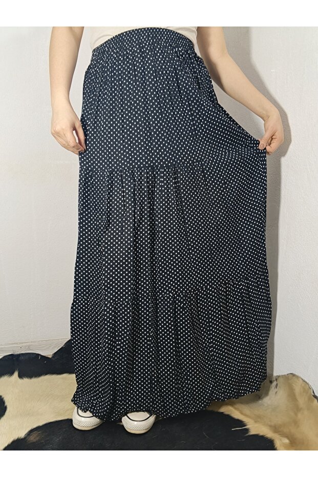 Elastic Waist 3-Layer Ruffled Viscose Fabric Skirt, Mevlana Long Cotton Skirt
