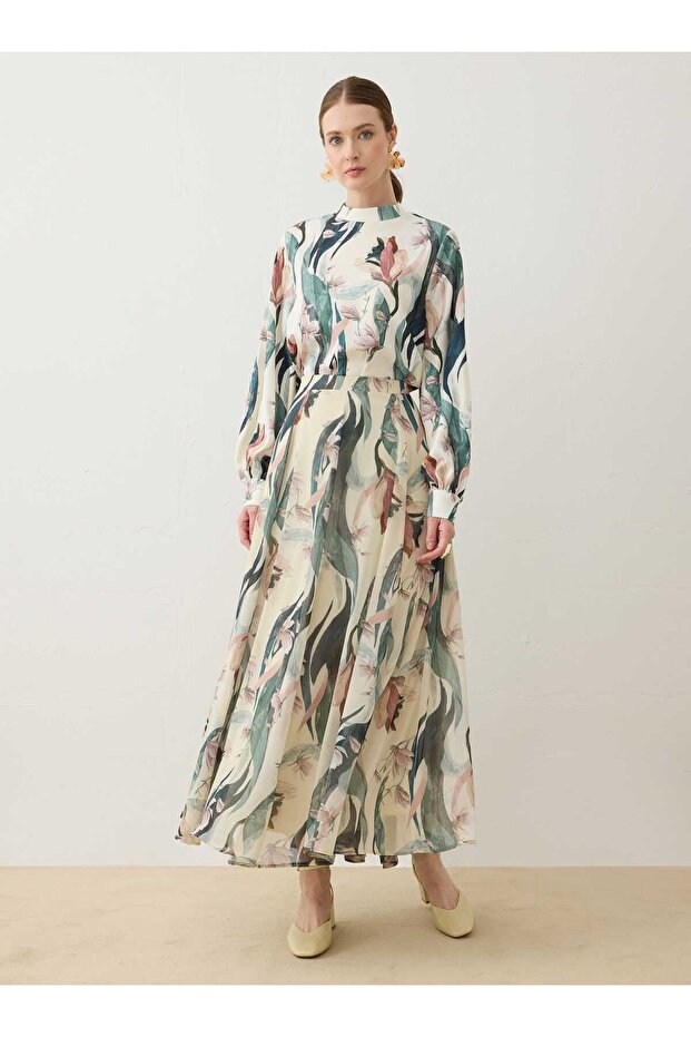 Printed Basic Tunic - Green Leaf Patterned - - 7
