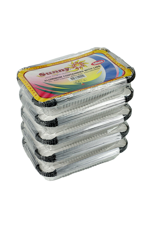 Aluminium Rectangular Baking Food Takeaway Containers with Lids (5 Pack)