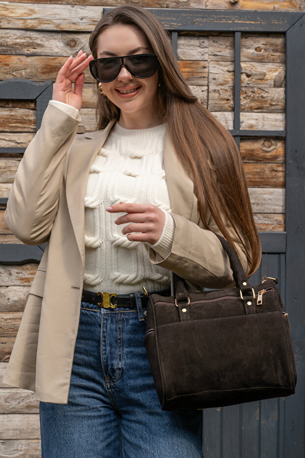 Urban Line Genuine Leather Hand & Shoulder Bag – Suede Brown Vintage Style