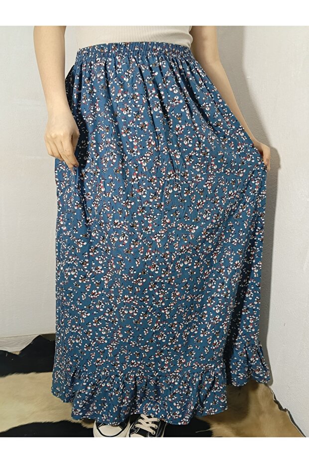 Viscose Fabric Skirt with Elastic Waist and Single Layer Ruffles at the Bottom, 100% Cotton, Size 36-44