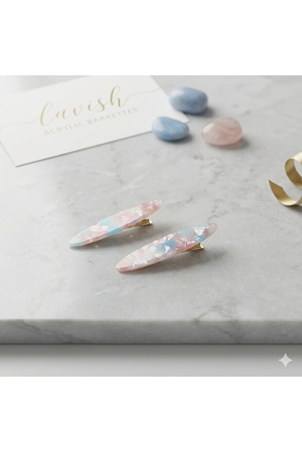 Set of 2 Pearlescent Pastel Color Gradient Luxury Pen Clips - 6 cm