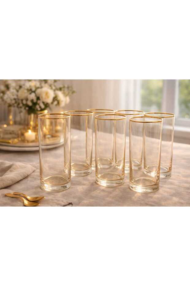 Elegant Set of 6 Glass Cups in Honey and Gold Tones