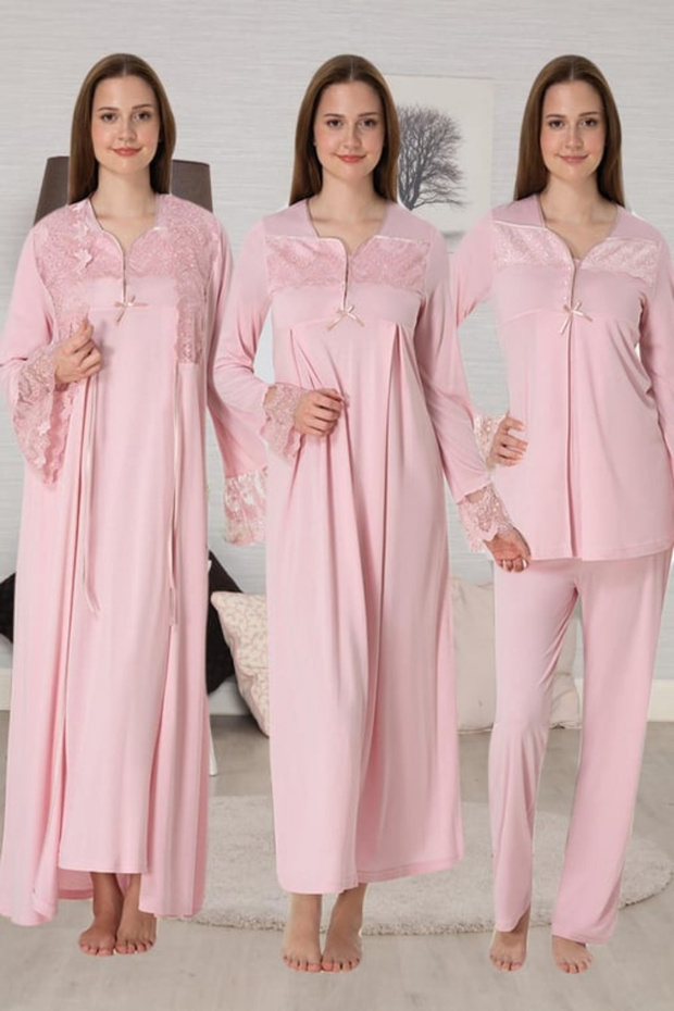 4-Piece Maternity Pajama Set | Breastfeeding-Friendly Nightgown, Dressing Gown, Pajama Set (Top and Bottom)