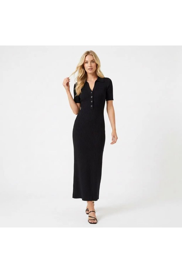 Women's Polo Collar Button Detail Camisole Viscose Knitwear Dress 12438