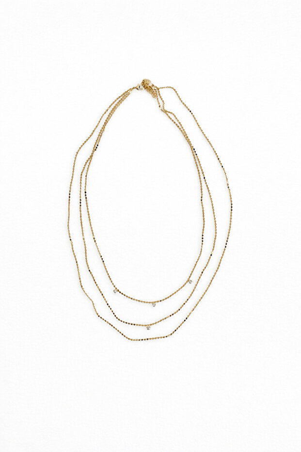 Ezme Pul Sıralı Three Row Chain Necklace
