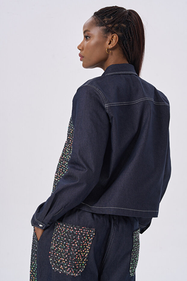 Sequined and Beaded Denim Set - 8