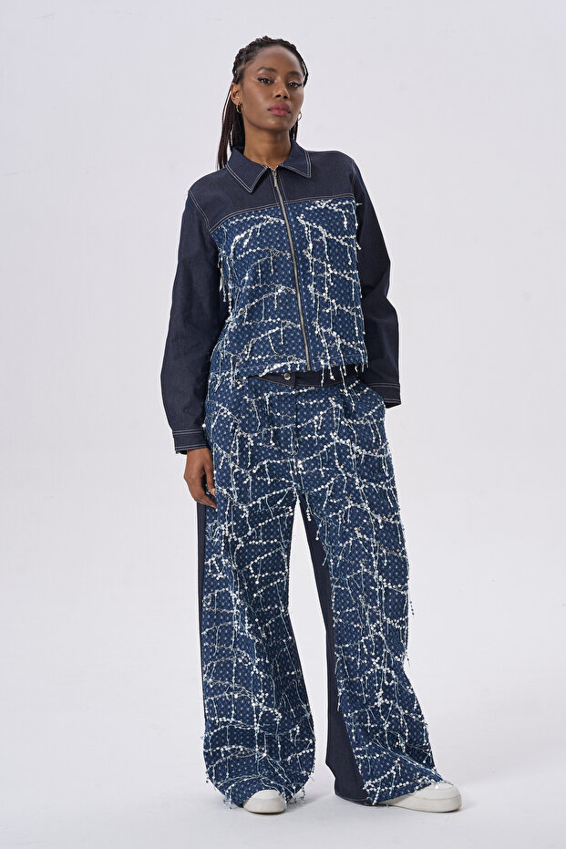Sequined and Beaded Denim Set - 2