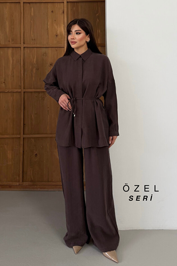 Oversize Shirt Collar Lace-Up Loose Cut Double Hijab Set 3195 – Special Series