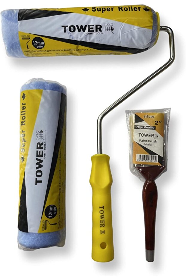 3 Pieces Paint Tools Set - 2" Paint Brush, 9" Roller, 9" Roller Refill