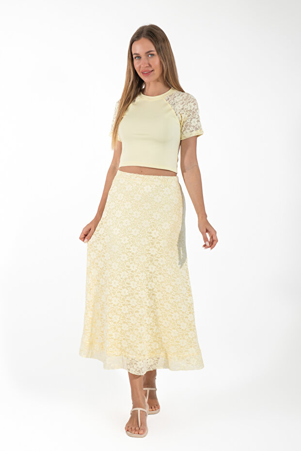 Lace Pieces of Lined Elastic Waistband Esne Stretchy K
