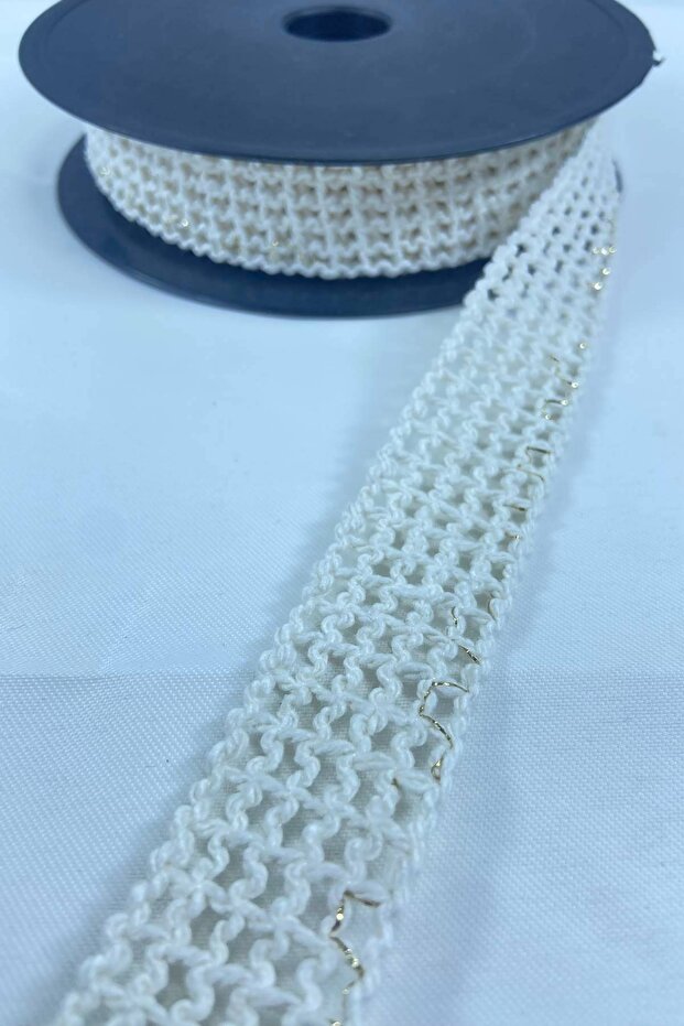 Cream Gold Detailed Mesh Ribbon Price Is for 5 Meters