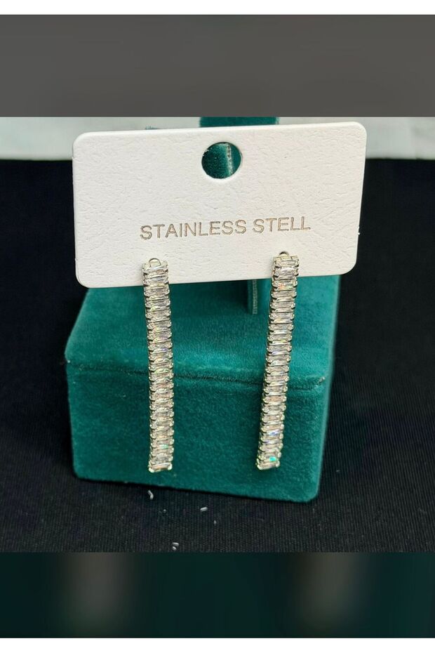 Waterway Baguette Zircon Stone Women's Steel Earrings