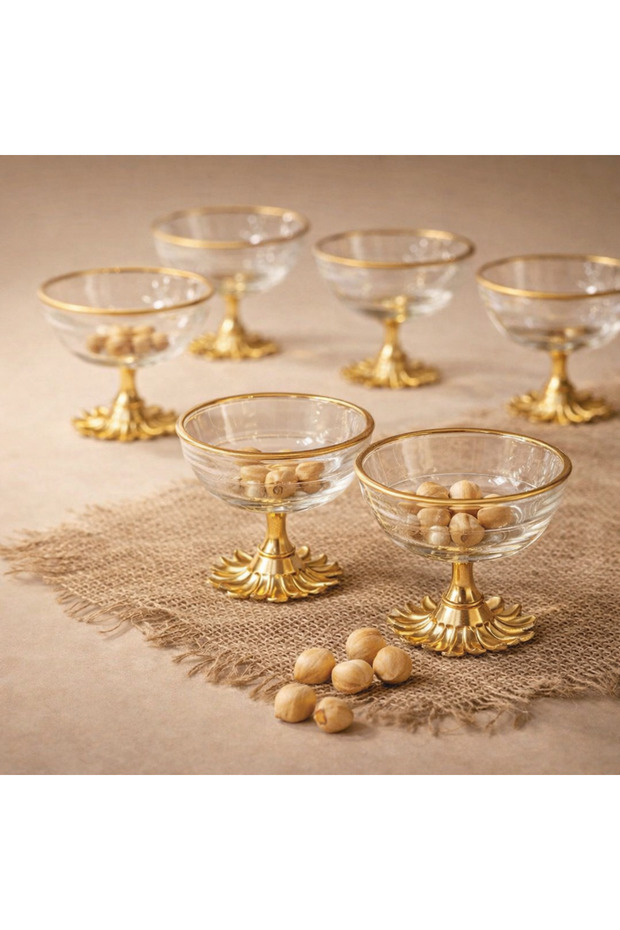 6-Piece Gold & Silver Color Metal Footed Snack Bowl - Presentation Bowl - Bowl - Jam Bowl - Turkish Delight Bowl - Coffee Side Serving Bowl
