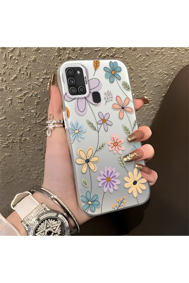 Samsung Galaxy A21S Compatible Chic Flower Pattern Anti-Drop Protective Phone Case
