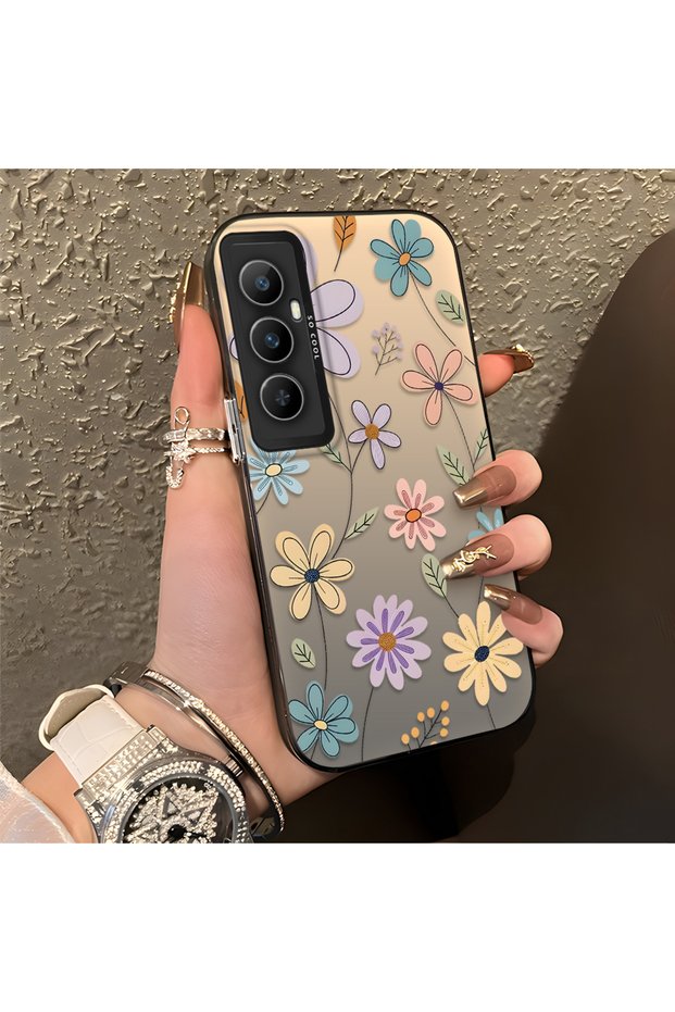 حافظة هاتف ريلمي C65 4G متوافقة مع شبكة الجيل الرابع، بتصميم أنيق على شكل زهرة، مقاومة للسقوط.