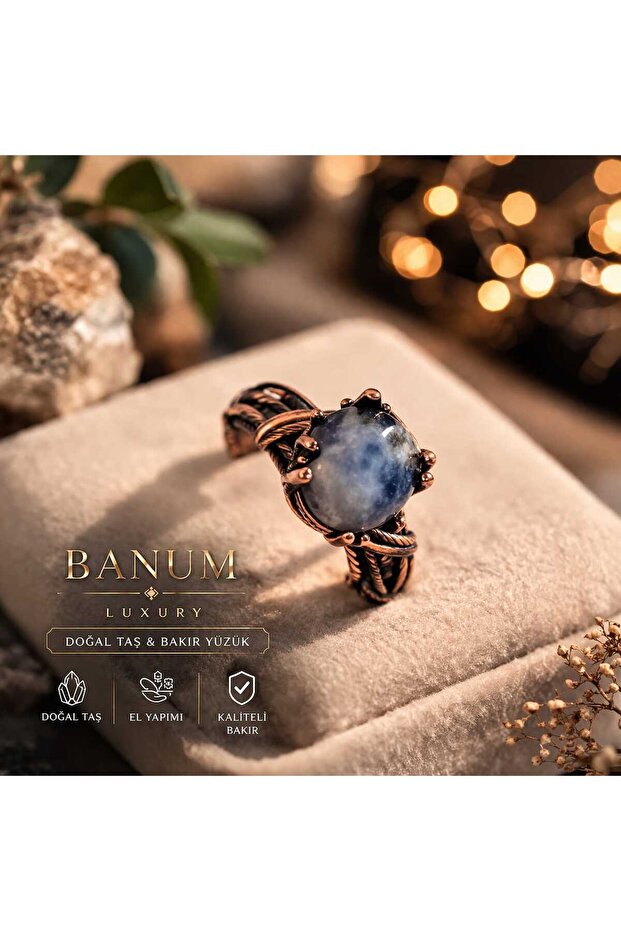 Natural Sodalite Stone Handcrafted Stylish Copper Ring