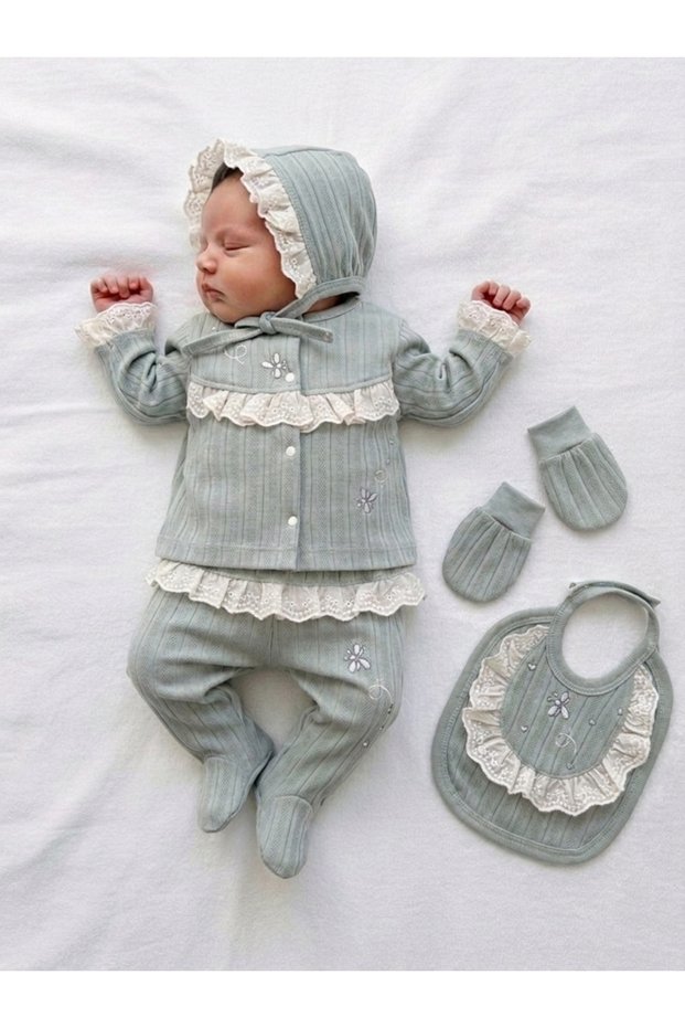 100% Cotton Baby Girl Newborn 5-Piece Hospital Take-Home / Bodysuit Set / Mevlit Outfit