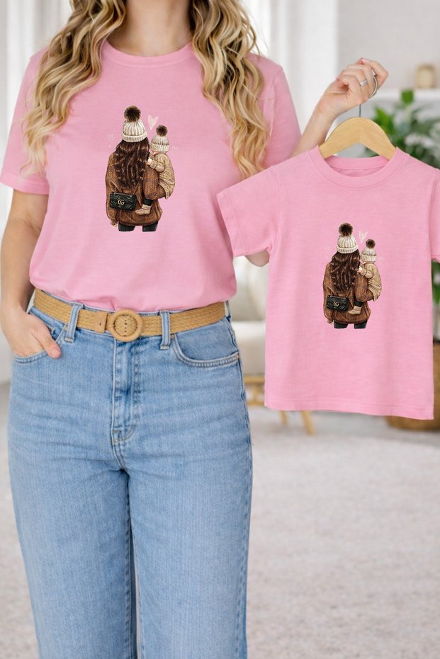 T-Shirt Mother Unisex Child Combination Oversize – Mother & Child Twin Printed T-Shirt (Single Price)