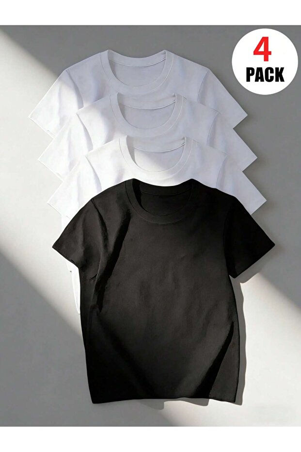 4-Piece Children's T-Shirt Set 100% Cotton Oversize Comfortable Fit Boys Basic T-Shirt + Shorts Gift