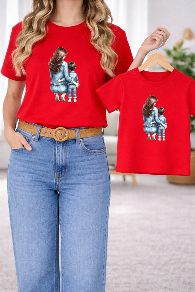 T-Shirt Mother and Son Combination Oversize – Mother & Child Twin Printed T-Shirt (Single Price)