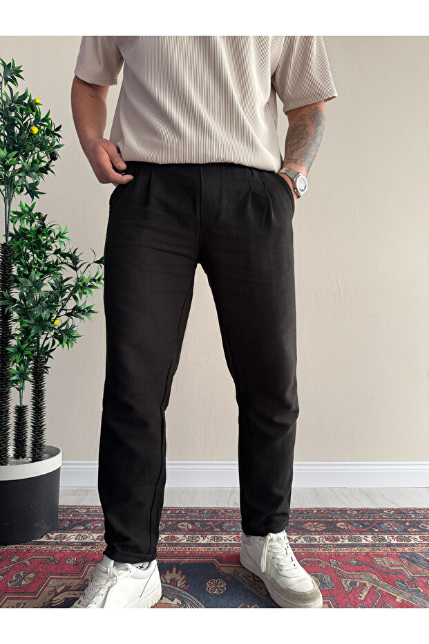 Raw Linen Trousers Carrot Fit Tok Fabric Pleated