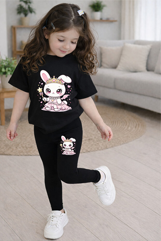 طقم تي شيرت وبنطلون ضيق مطبوع عليه PRINCESS RABBIT
