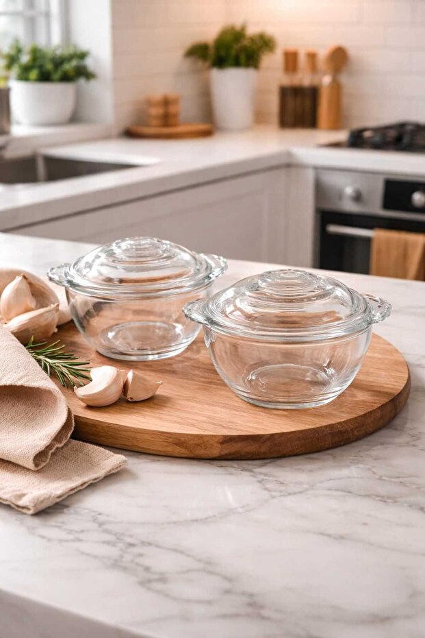 2 li Mini Basic Cam Kapaklı Tencere - 1