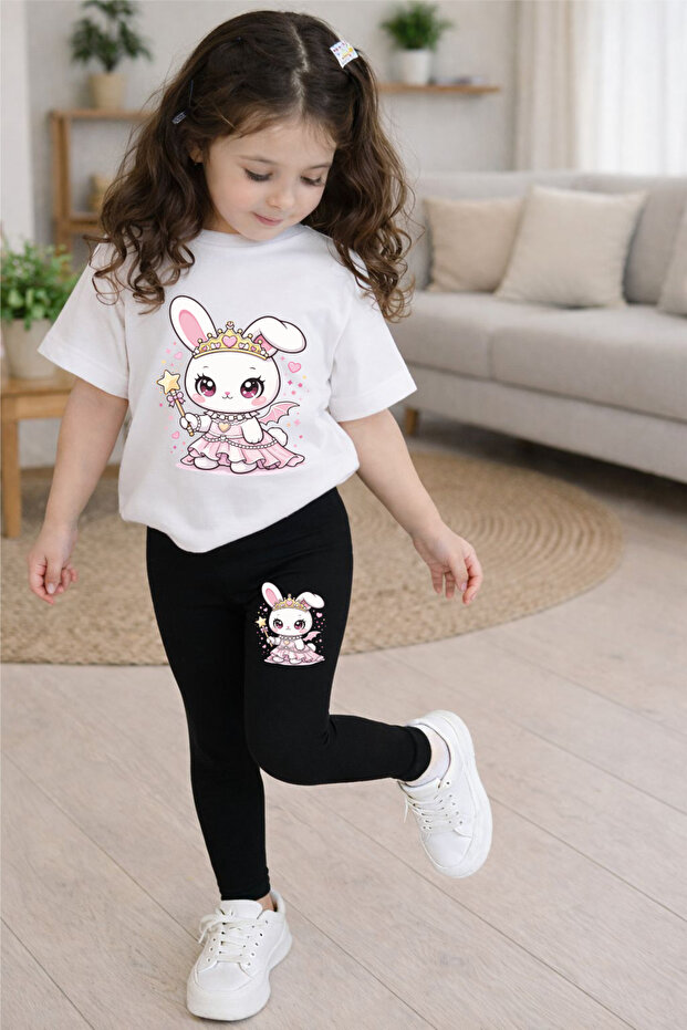طقم تي شيرت وبنطلون ضيق مطبوع عليه PRINCESS RABBIT