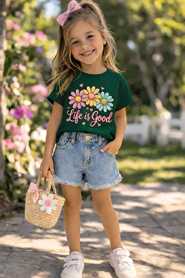 Life Is Good Printed Unisex Kids' T-Shirt – Floral Pattern Casual T-Shirt