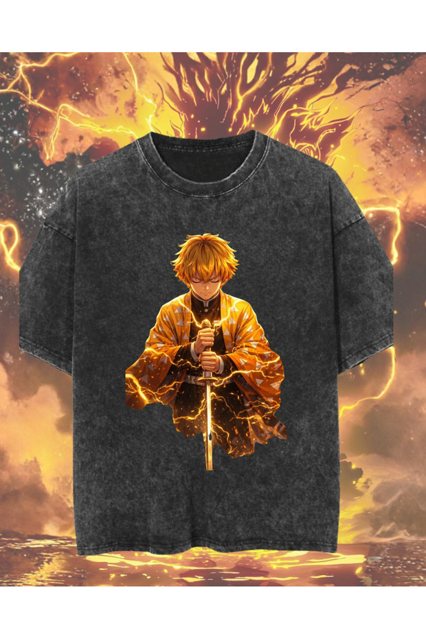 Dompuleri Moda Zenitsu Agatsuma Printed Oversize T-Shirt