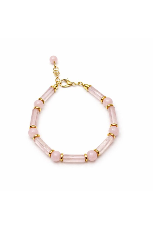 Pink Quartz Stone Steel Bracelet – – Special Design Stylish Minimal Women's Bracelet