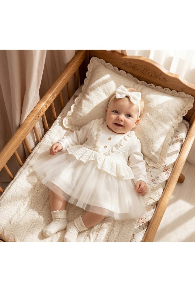 Baby Girl Mevlütlük Dress with Bandana and Lace Newborn Hospital Release Wedding Dress Evening Dress Mevlitlik 30