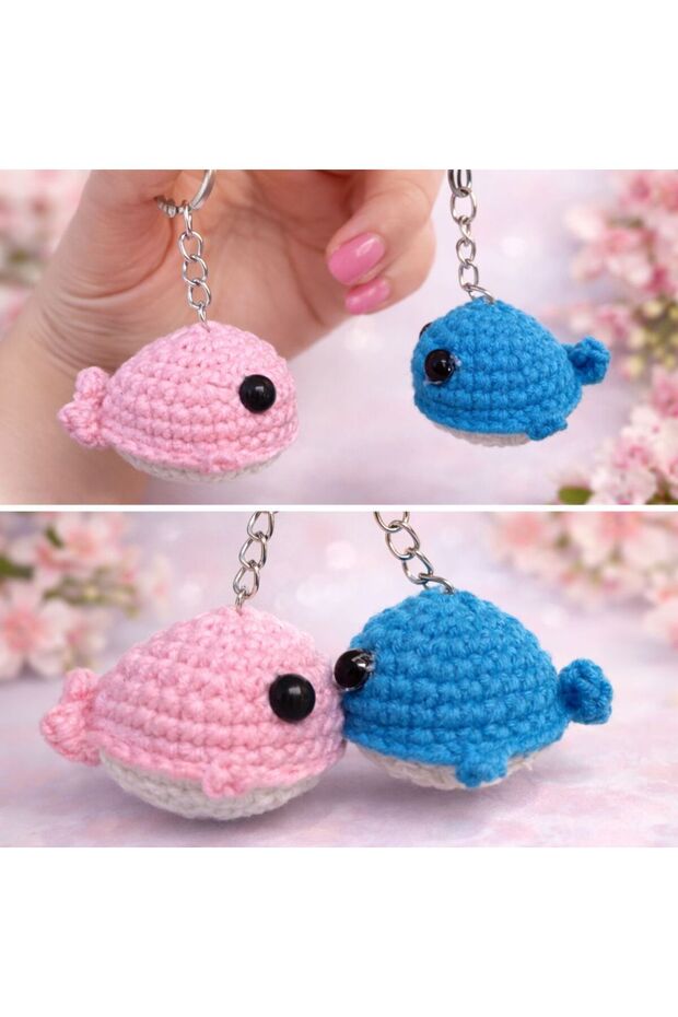 Handmade Magnetic Kissing Whales Couple Keychain