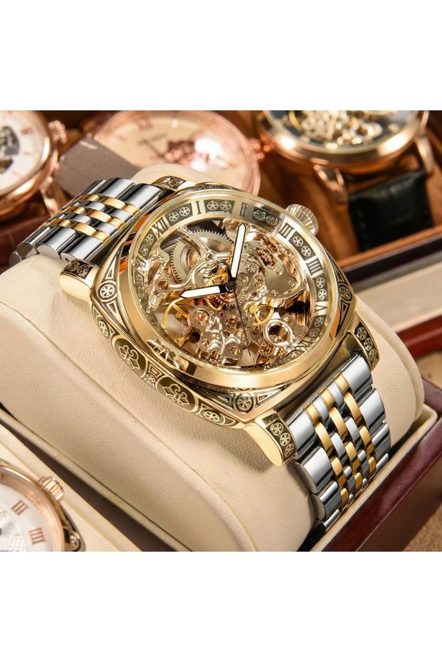 Option 1 Other A MEN'S Black Zinc Alloy Business Style Luminous Carved Fully Automatic Tourbillon Ho