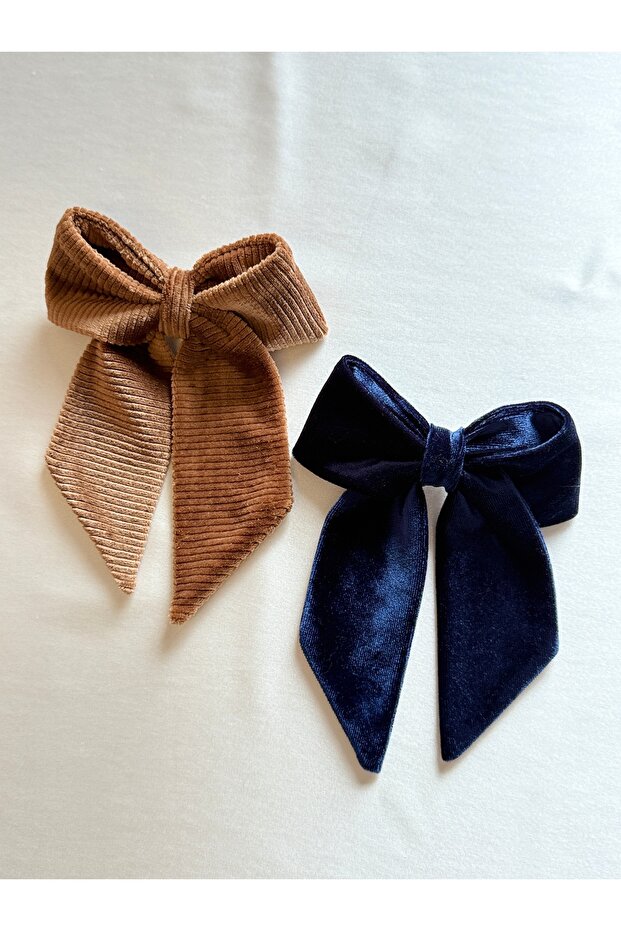 Set of 2 Velvet Bow Hair Clips - 8 cm Automatic Clip-On