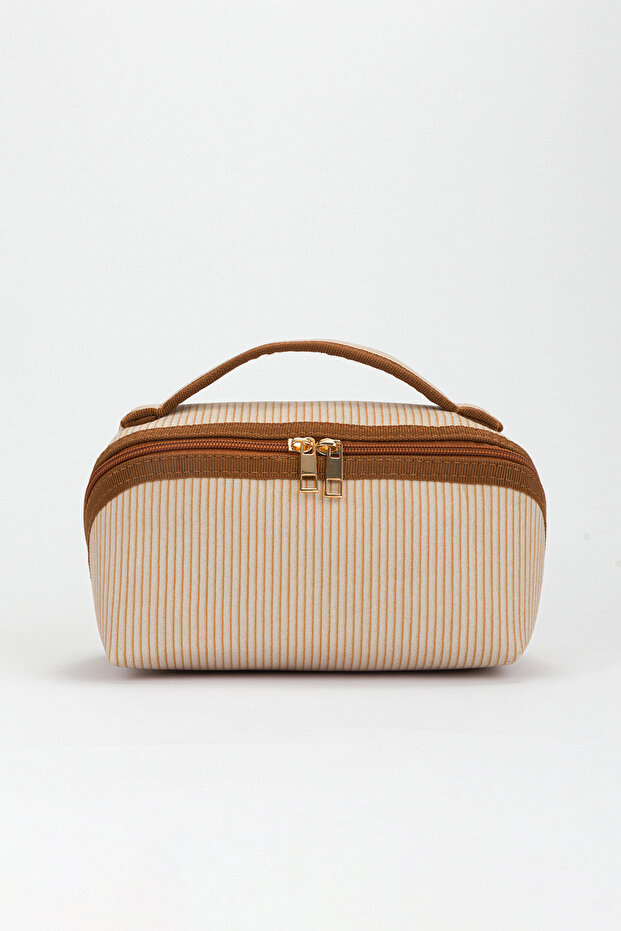 Medium Size Makeup and Organizer Bag with Stylish Textured Fabric and Zipper, Multi-Purpose for Travel & Daily Use
